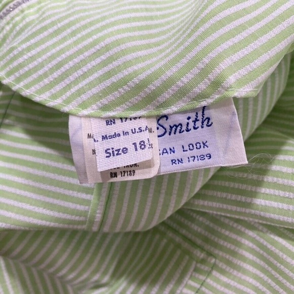 Vintage Seersucker Dress Green White Stripe Belted Sleeveless 18 1/2 - Picture 10 of 12
